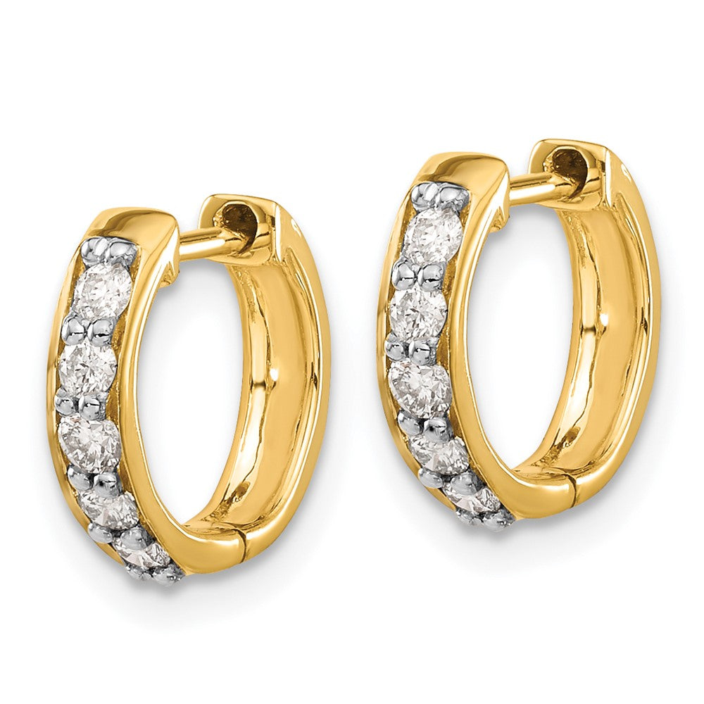 Solid 14k Yellow Gold Simulated CZ Hinged Hoop Earrings