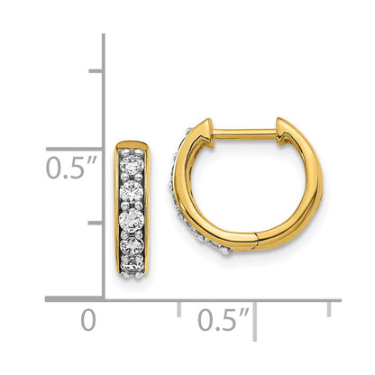 Solid 14k Yellow Gold Simulated CZ Hinged Hoop Earrings