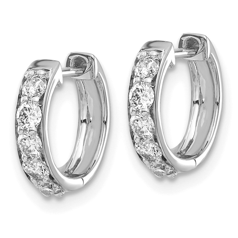 Solid 14k White Gold Simulated CZ Hinged Hoop Earrings