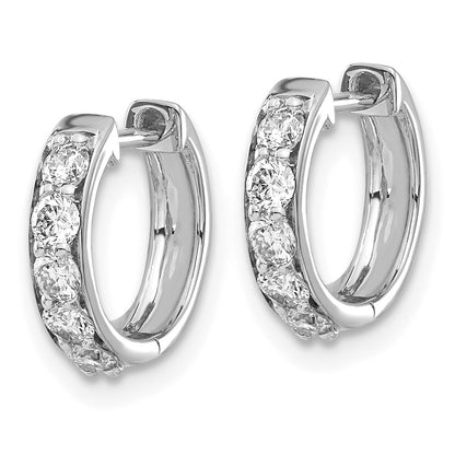 Solid 14k White Gold Simulated CZ Hinged Hoop Earrings
