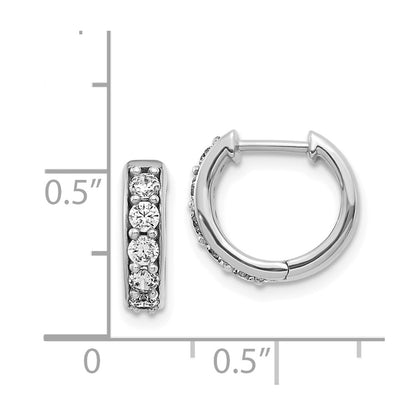 Solid 14k White Gold Simulated CZ Hinged Hoop Earrings