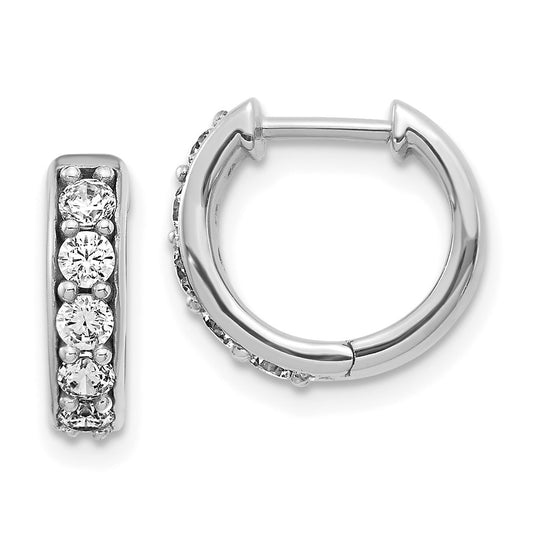 Solid 14k White Gold Simulated CZ Hinged Hoop Earrings