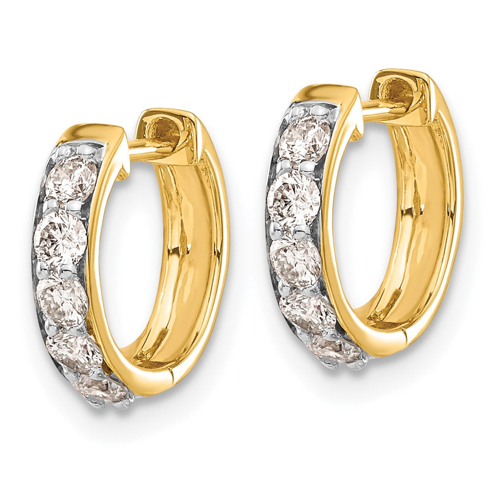 Solid 14k Yellow Gold Simulated CZ Hinged Hoop Earrings