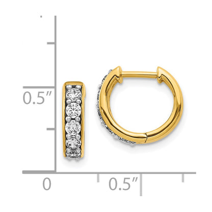 Solid 14k Yellow Gold Simulated CZ Hinged Hoop Earrings