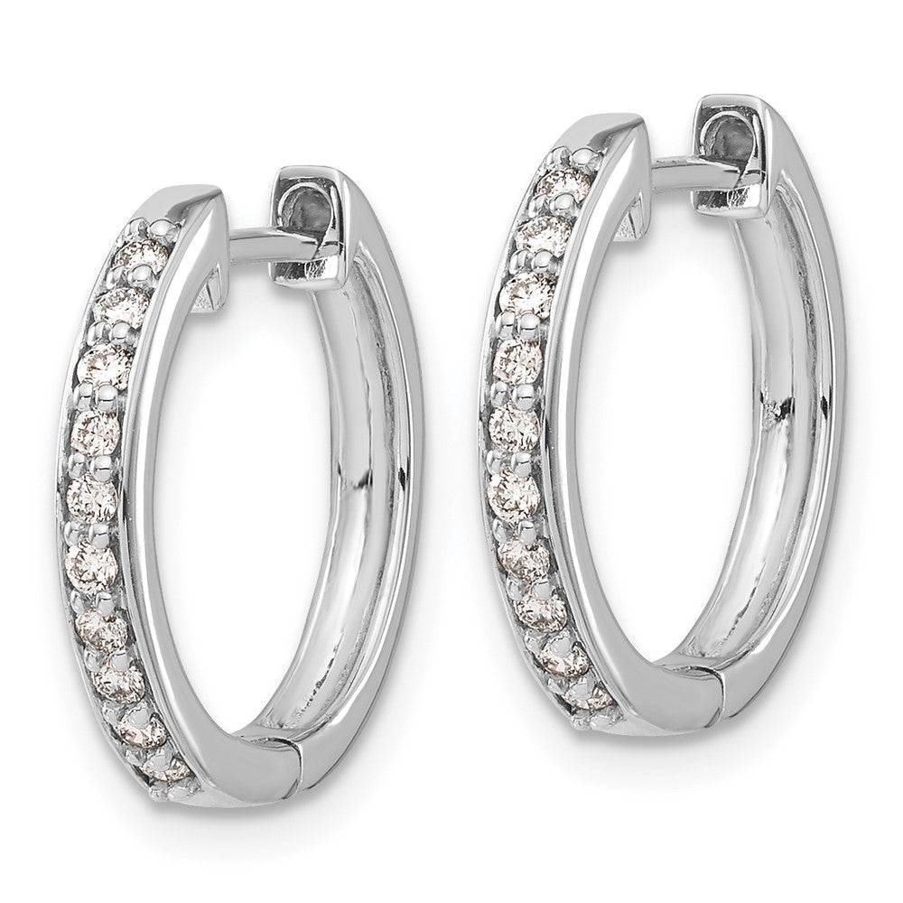 Solid 14k White Gold Simulated CZ Hinged Hoop Earrings