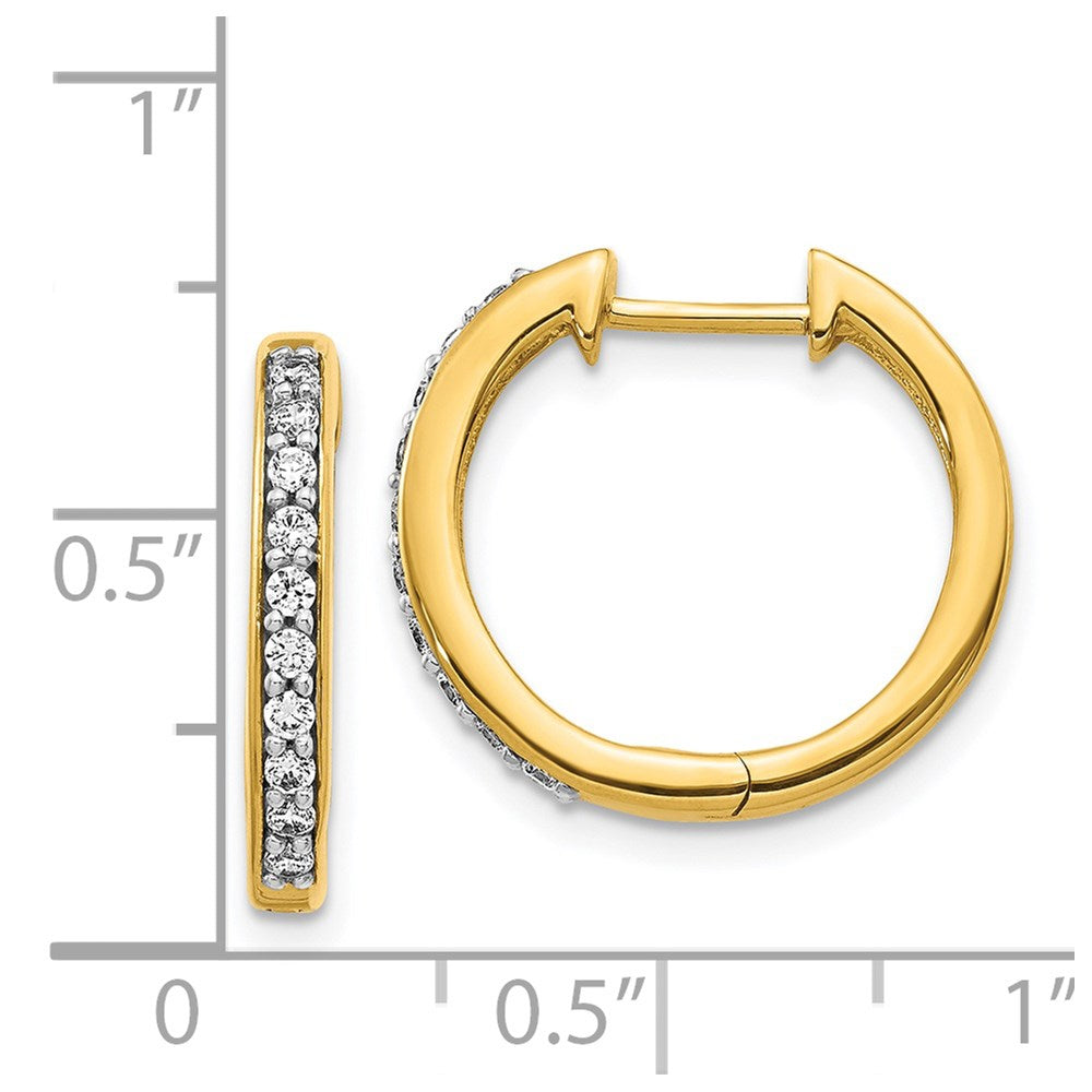 Solid 14k Yellow Gold Simulated CZ Hinged Hoop Earrings