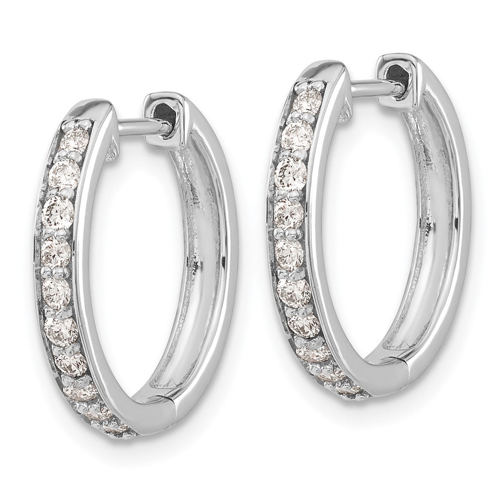 Solid 14k White Gold Simulated CZ Hinged Hoop Earrings