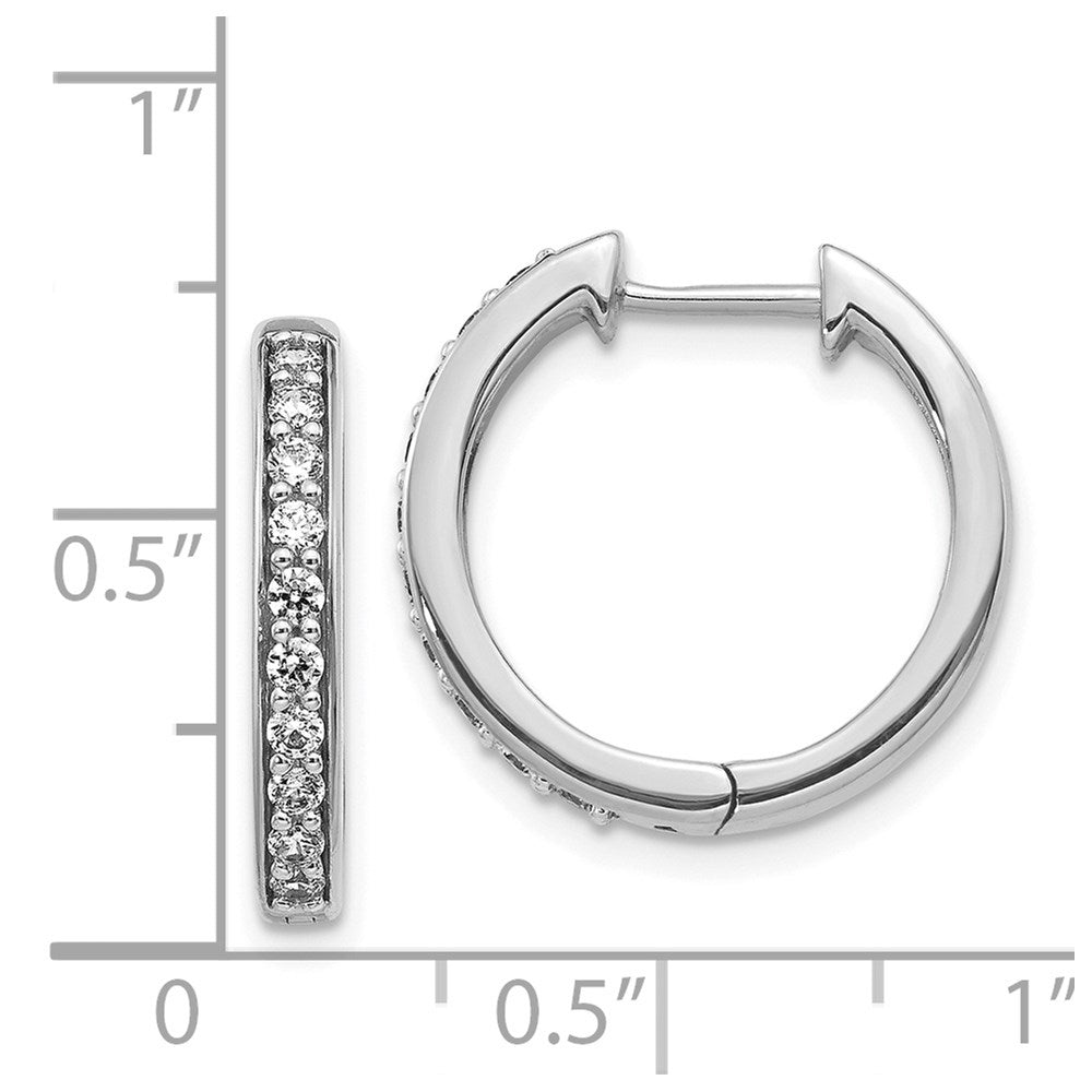 Solid 14k White Gold Simulated CZ Hinged Hoop Earrings