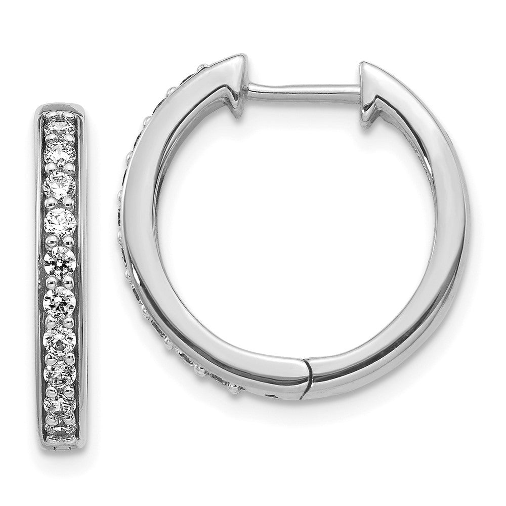 Solid 14k White Gold Simulated CZ Hinged Hoop Earrings
