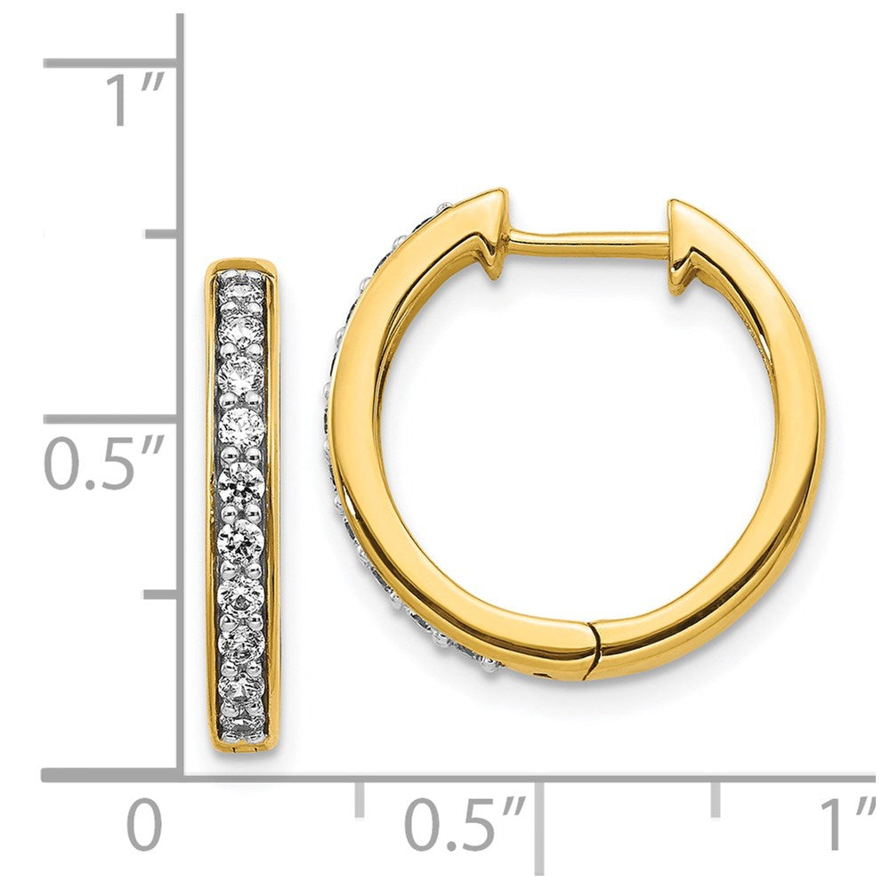 Solid 14k Yellow Gold Simulated CZ Hinged Hoop Earrings