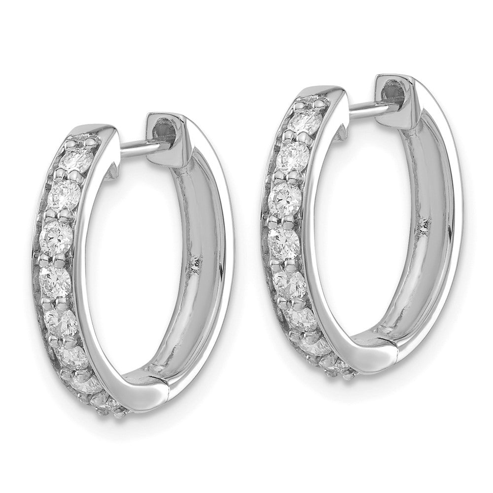 Solid 14k White Gold Simulated CZ Hinged Hoop Earrings