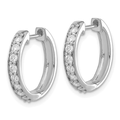 Solid 14k White Gold Simulated CZ Hinged Hoop Earrings