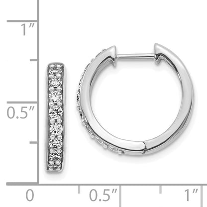 Solid 14k White Gold Simulated CZ Hinged Hoop Earrings