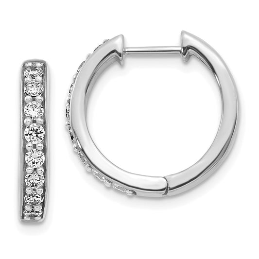 Solid 14k White Gold Simulated CZ Hinged Hoop Earrings