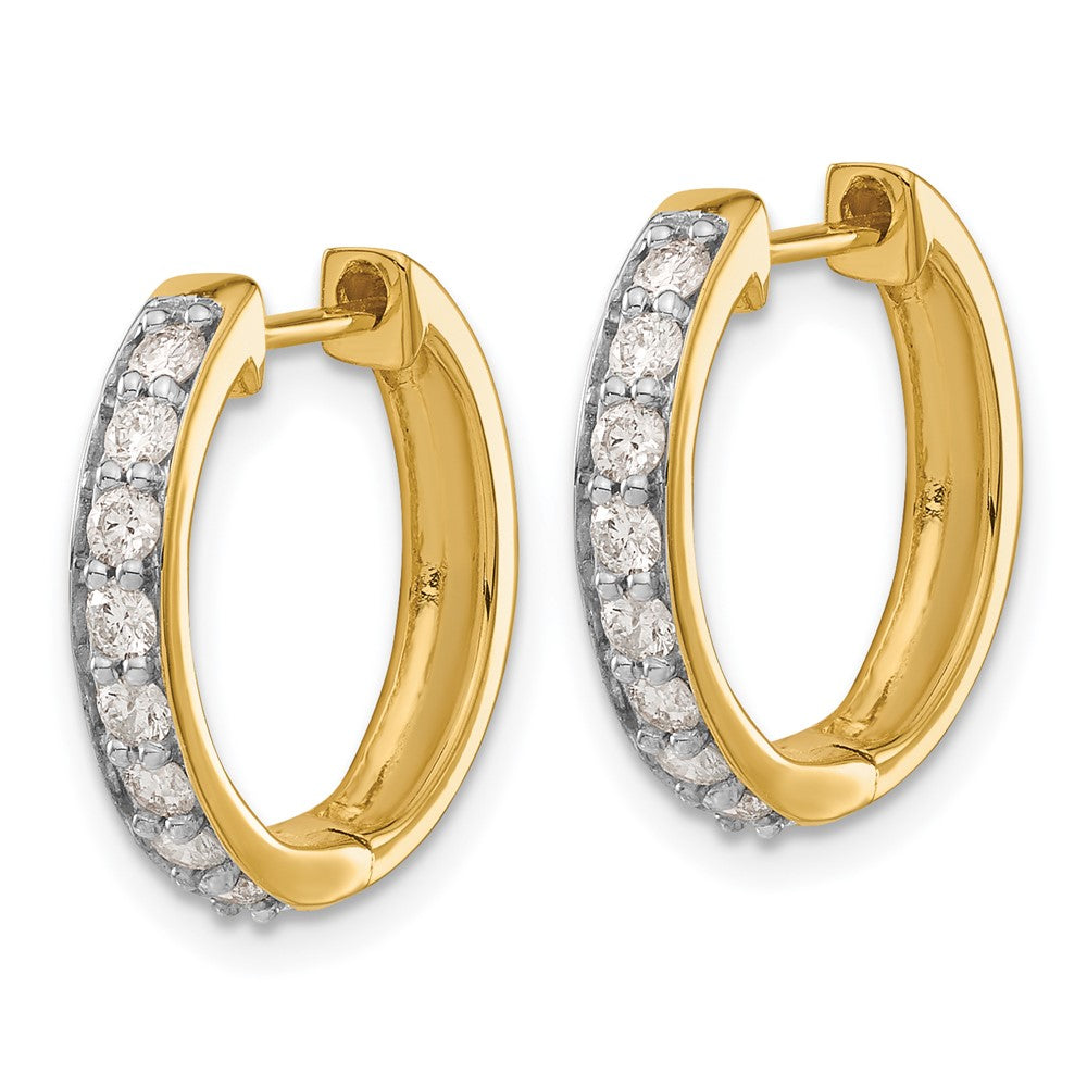 Solid 14k Yellow Gold Simulated CZ Hinged Hoop Earrings