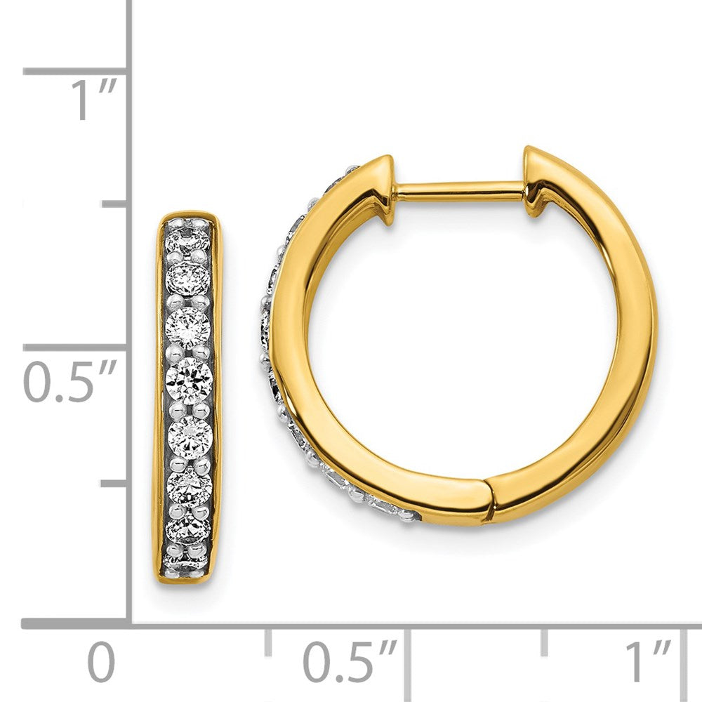 Solid 14k Yellow Gold Simulated CZ Hinged Hoop Earrings
