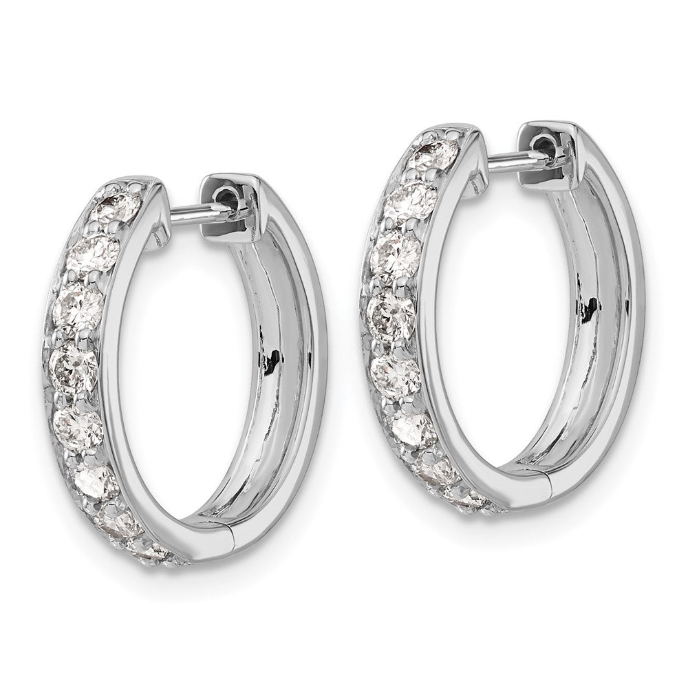 Solid 14k White Gold Simulated CZ Hinged Hoop Earrings