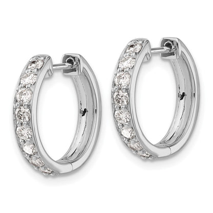 Solid 14k White Gold Simulated CZ Hinged Hoop Earrings