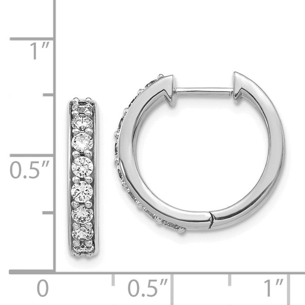 Solid 14k White Gold Simulated CZ Hinged Hoop Earrings