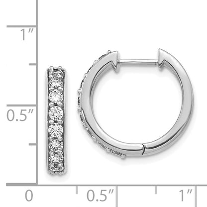 Solid 14k White Gold Simulated CZ Hinged Hoop Earrings