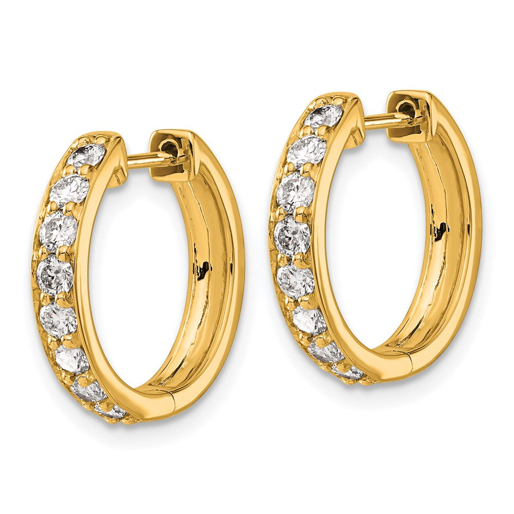 Solid 14k Yellow Gold Simulated CZ Hinged Hoop Earrings