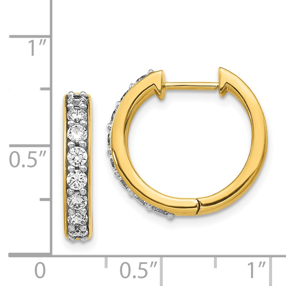 Solid 14k Yellow Gold Simulated CZ Hinged Hoop Earrings