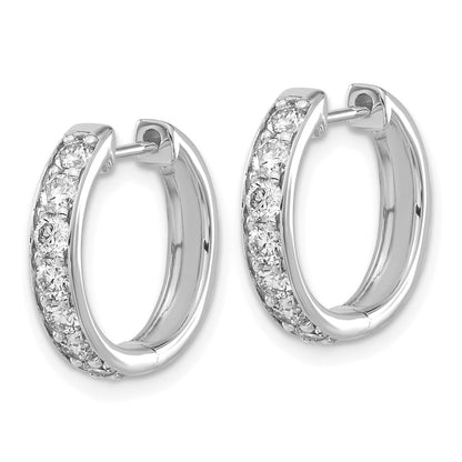 Solid 14k White Gold Simulated CZ Hinged Hoop Earrings