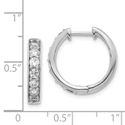 Solid 14k White Gold Simulated CZ Hinged Hoop Earrings