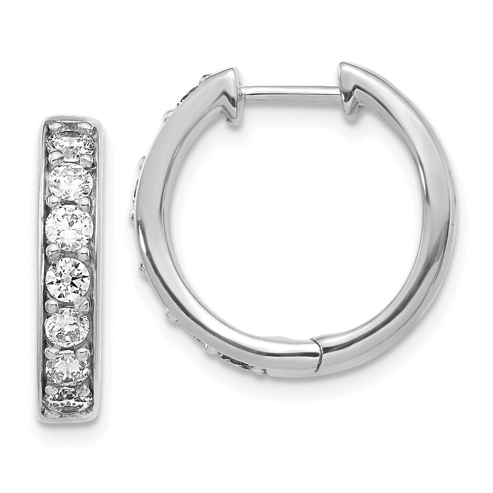 Solid 14k White Gold Simulated CZ Hinged Hoop Earrings