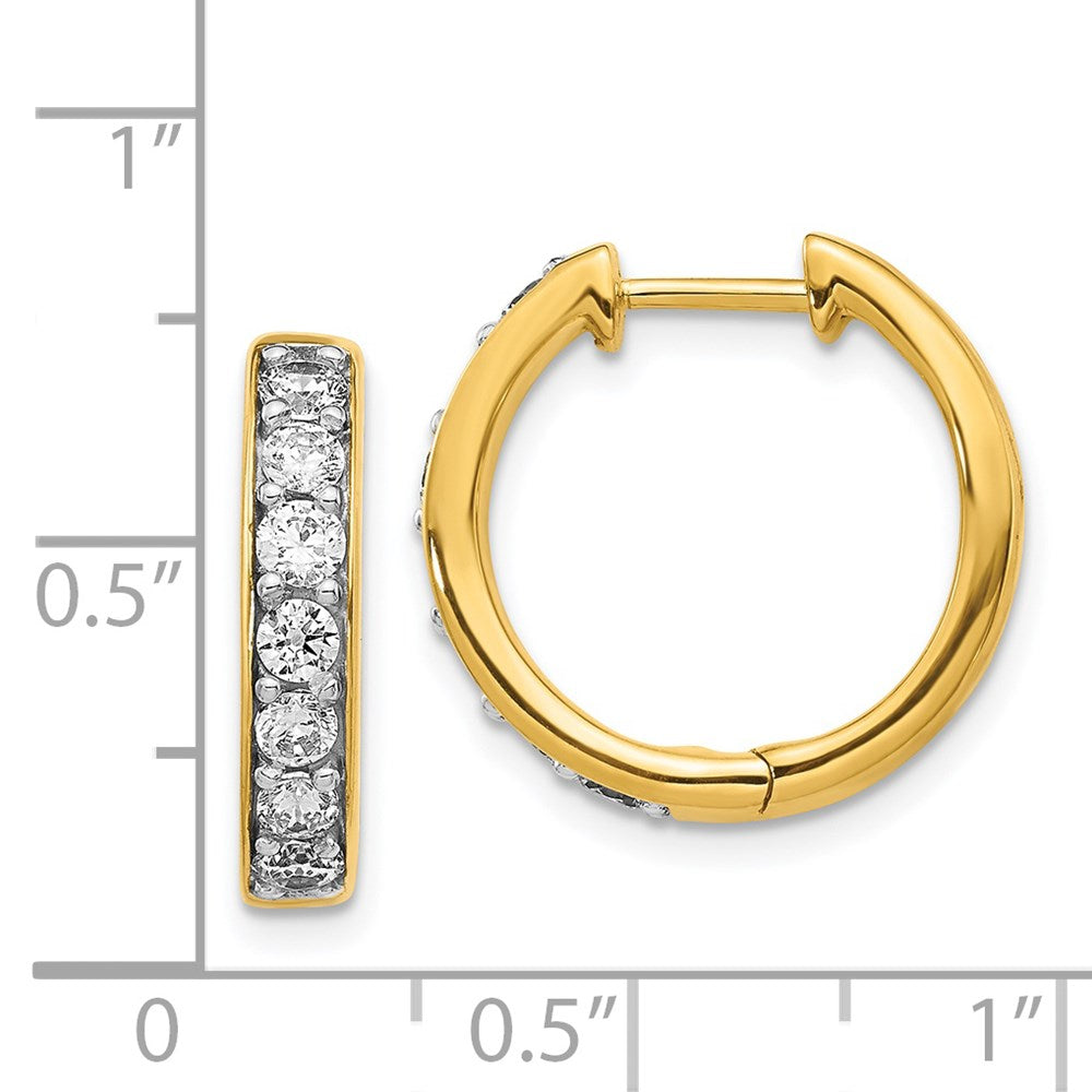 Solid 14k Yellow Gold Simulated CZ Hinged Hoop Earrings