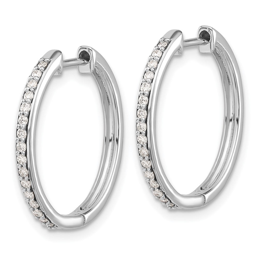 Solid 14k White Gold Simulated CZ Hinged Hoop Earrings