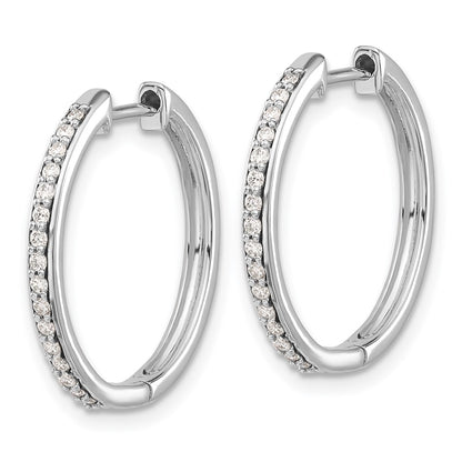 Solid 14k White Gold Simulated CZ Hinged Hoop Earrings