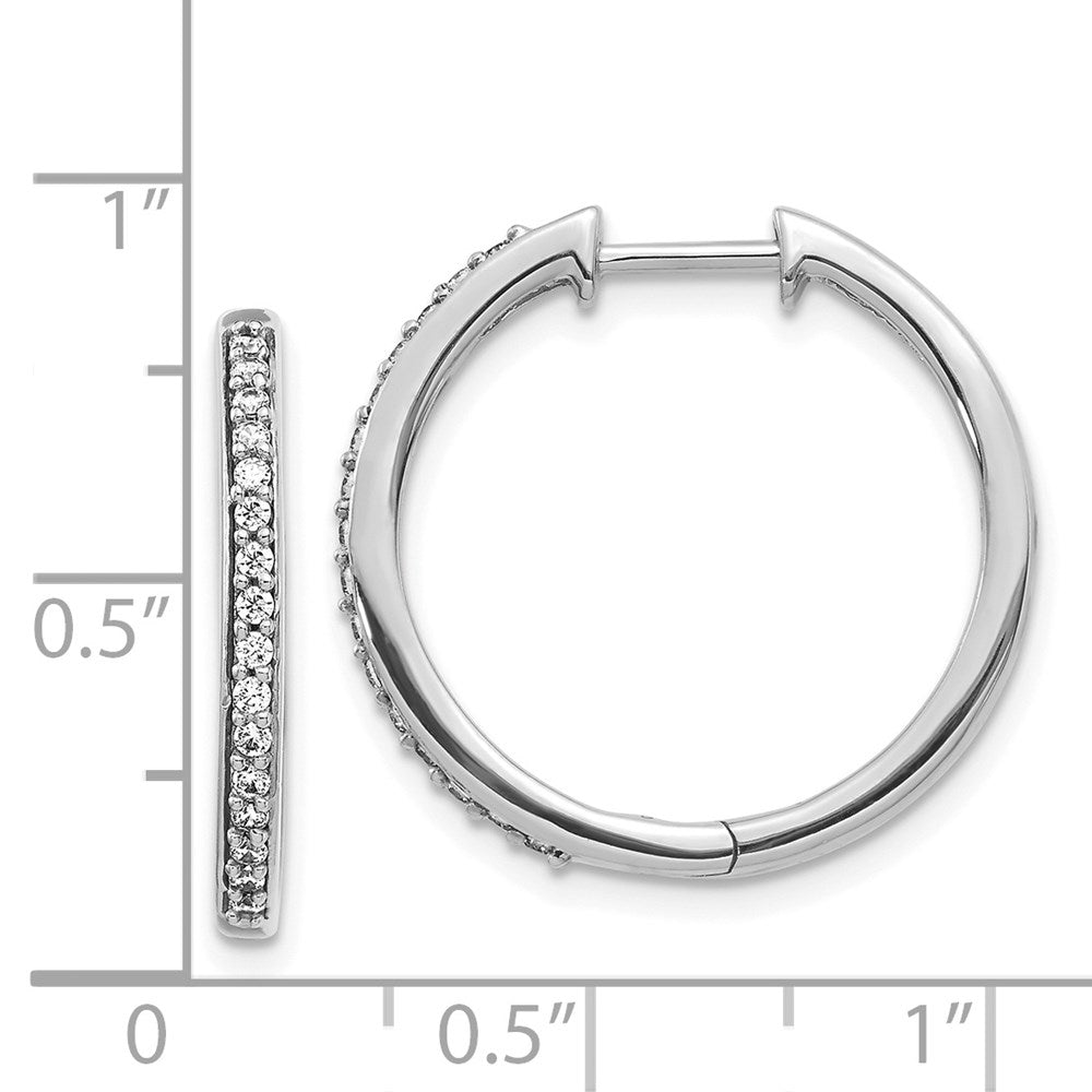 Solid 14k White Gold Simulated CZ Hinged Hoop Earrings