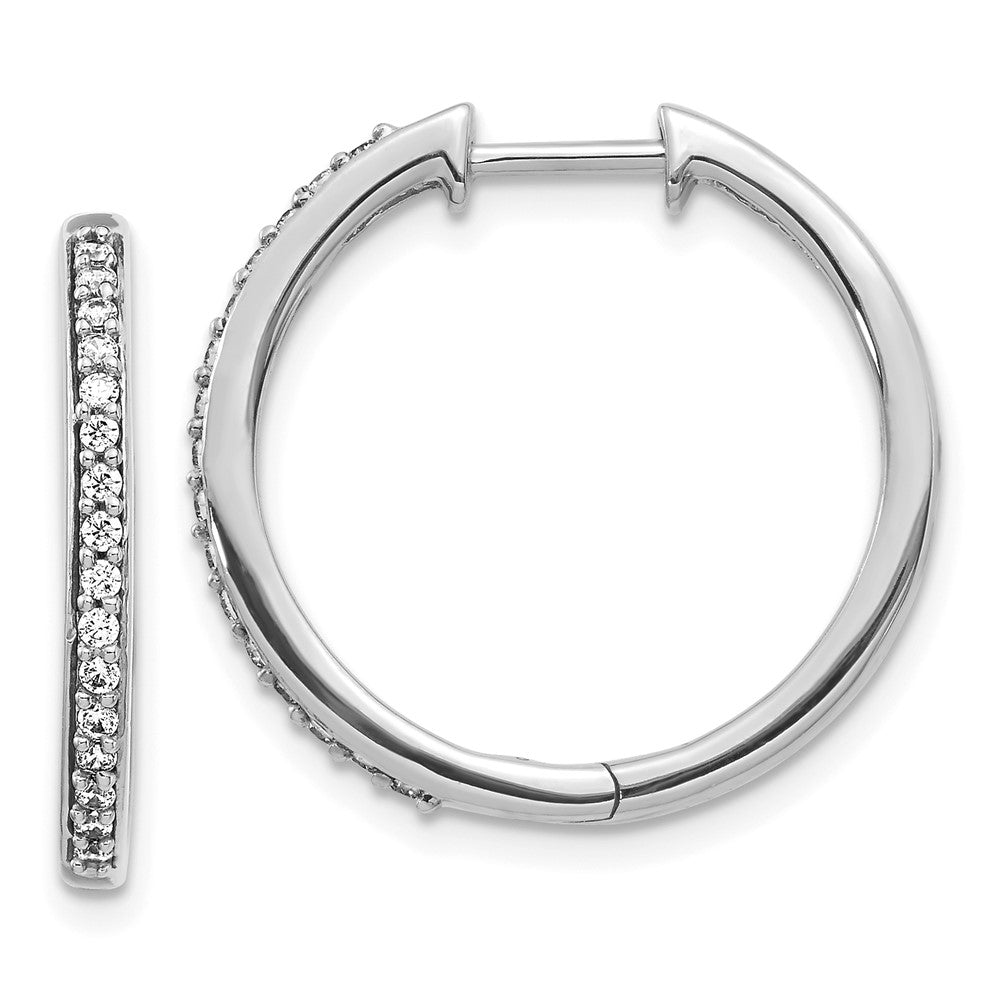 Solid 14k White Gold Simulated CZ Hinged Hoop Earrings