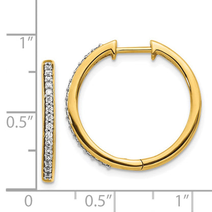 Solid 14k Yellow Gold Simulated CZ Hinged Hoop Earrings