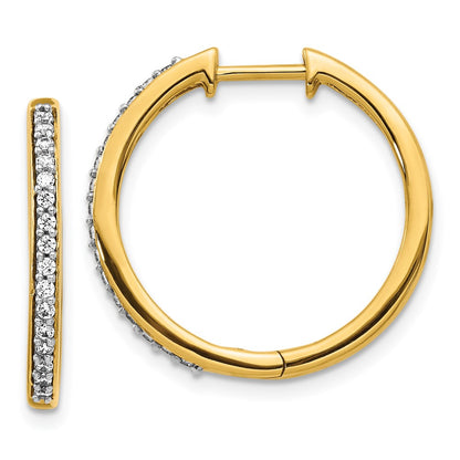 Solid 14k Yellow Gold Simulated CZ Hinged Hoop Earrings