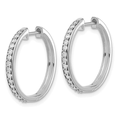 Solid 14k White Gold Simulated CZ Hinged Hoop Earrings