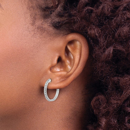 Solid 14k White Gold Simulated CZ Hinged Hoop Earrings