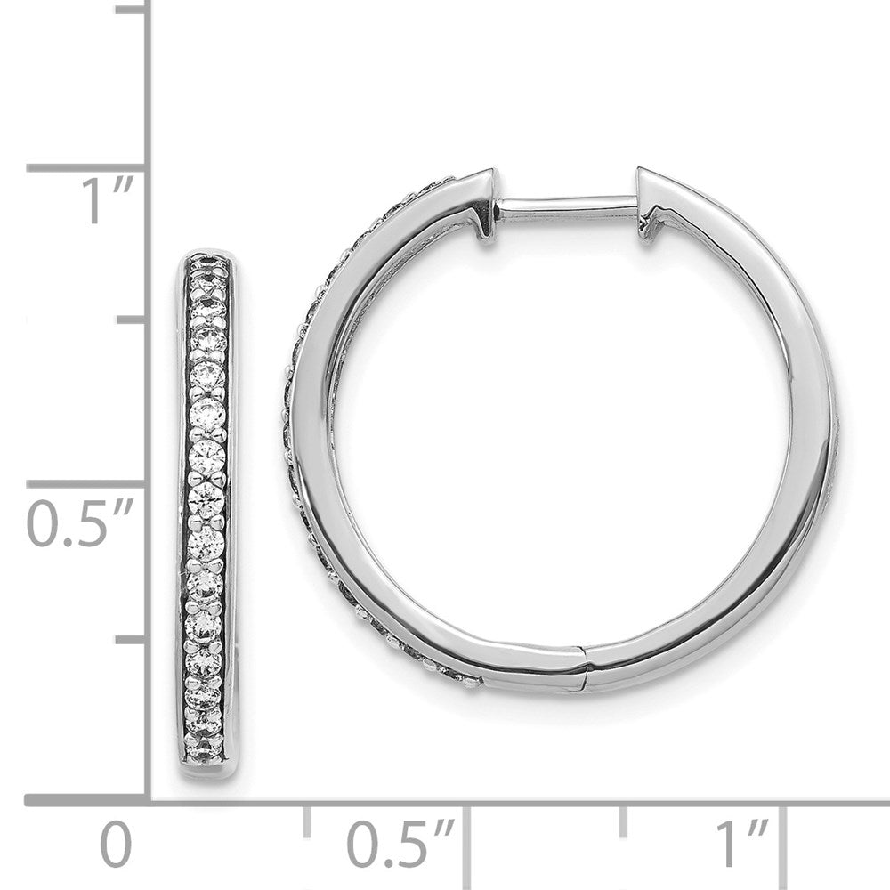 Solid 14k White Gold Simulated CZ Hinged Hoop Earrings