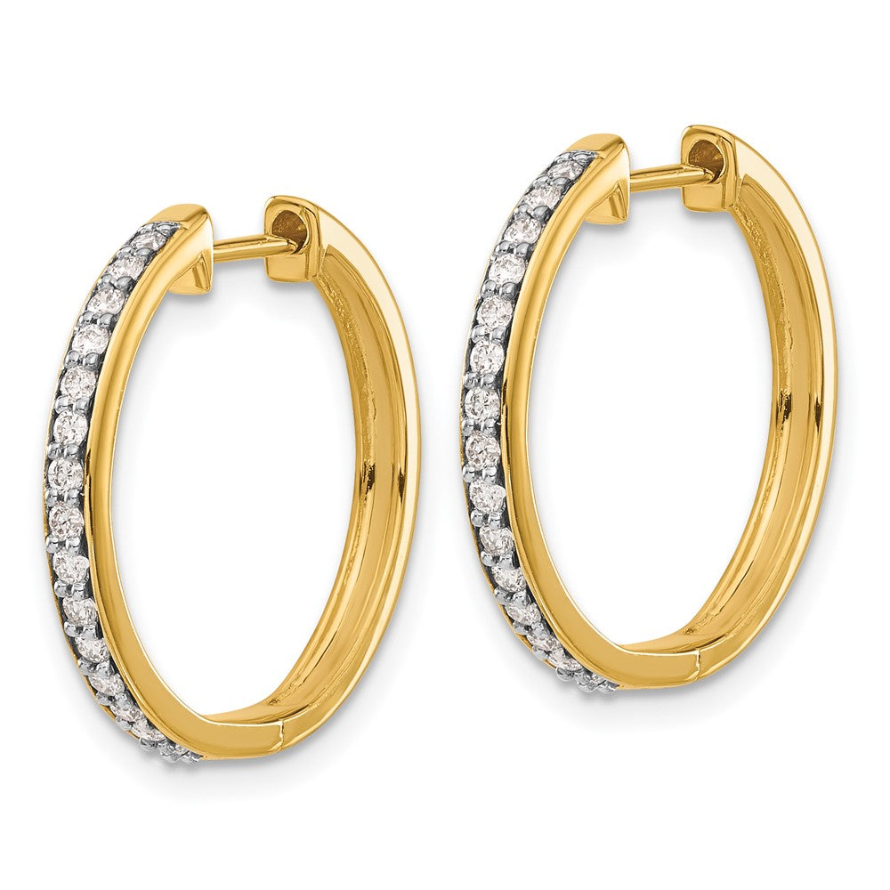 Solid 14k Yellow Gold Simulated CZ Hinged Hoop Earrings