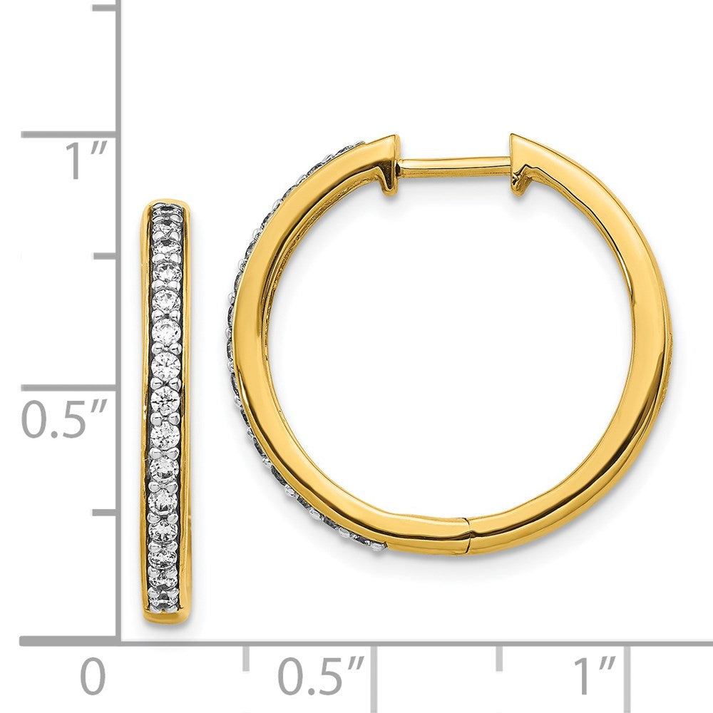 Solid 14k Yellow Gold Simulated CZ Hinged Hoop Earrings