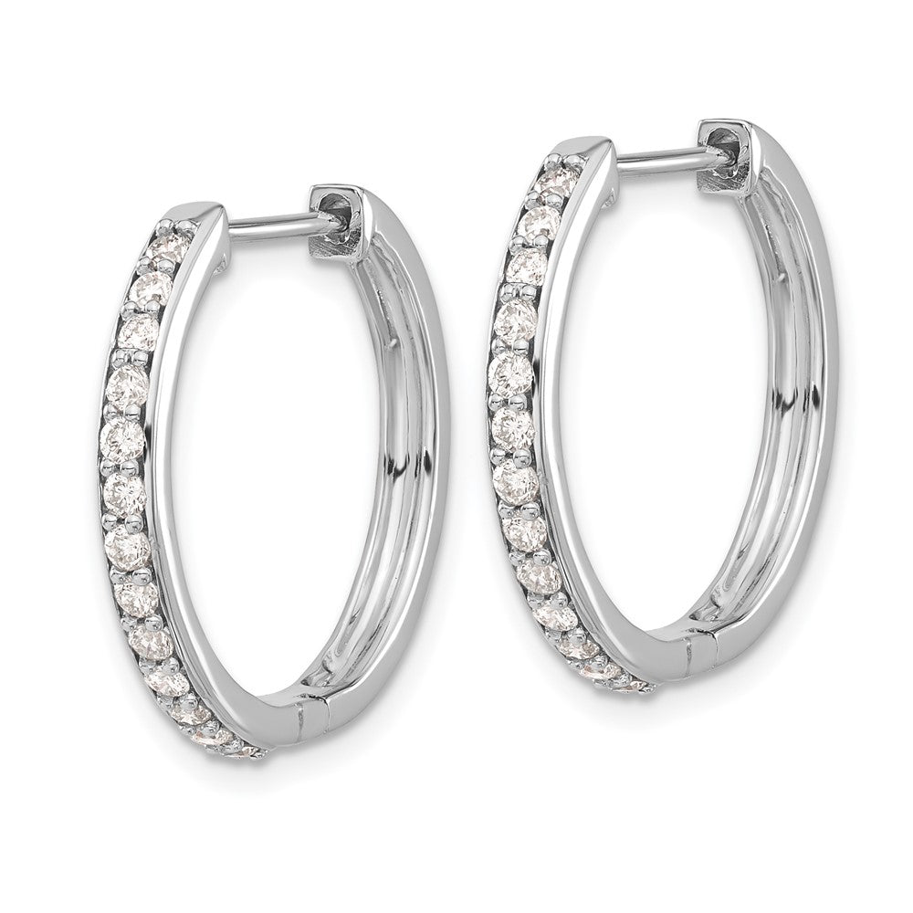 Solid 14k White Gold Simulated CZ Hinged Hoop Earrings