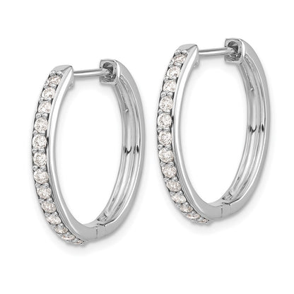 Solid 14k White Gold Simulated CZ Hinged Hoop Earrings