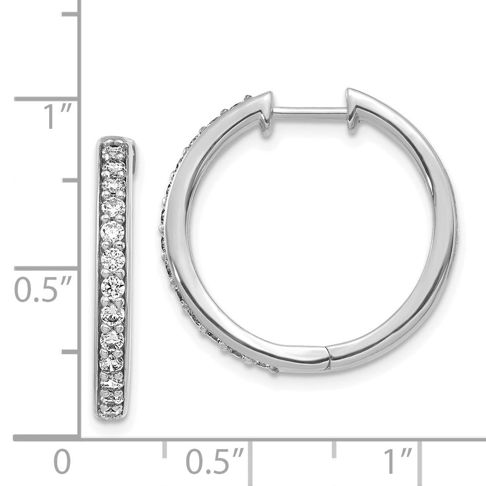 Solid 14k White Gold Simulated CZ Hinged Hoop Earrings