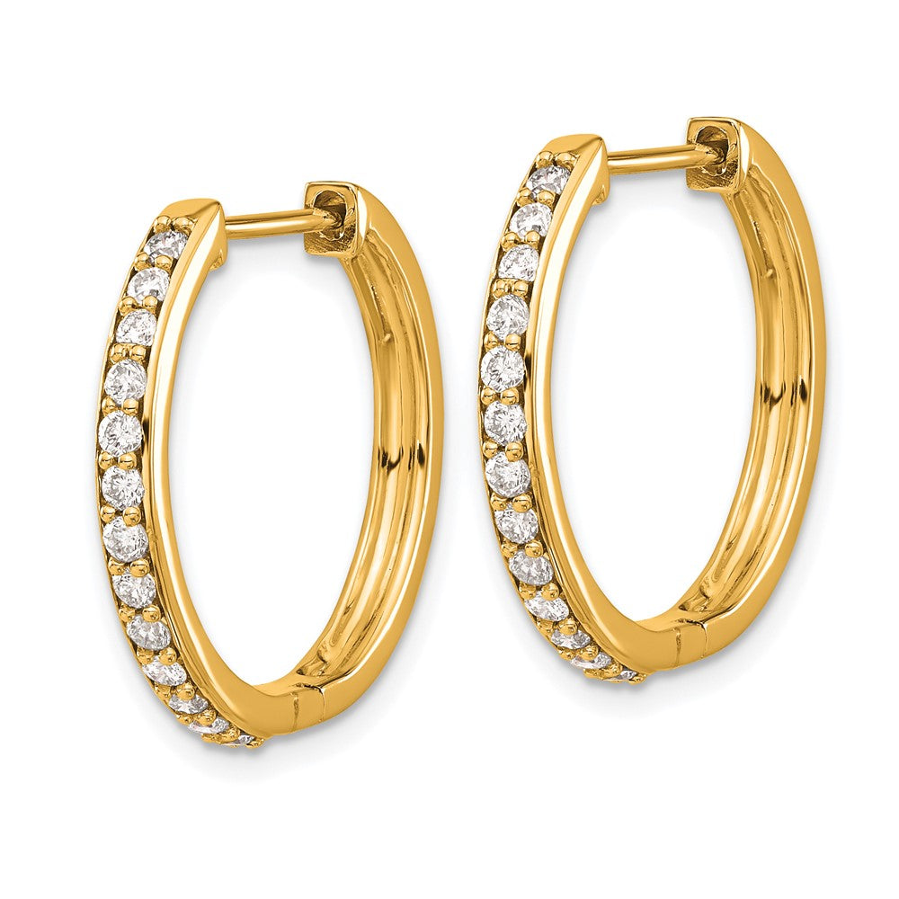 Solid 14k Yellow Gold Simulated CZ Hinged Hoop Earrings