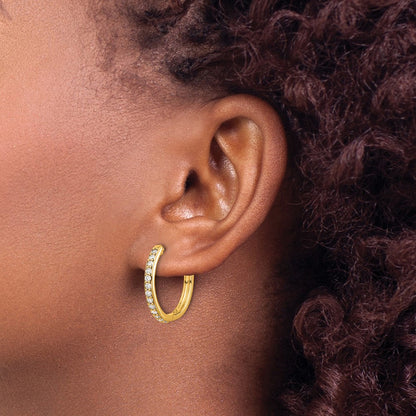 Solid 14k Yellow Gold Simulated CZ Hinged Hoop Earrings