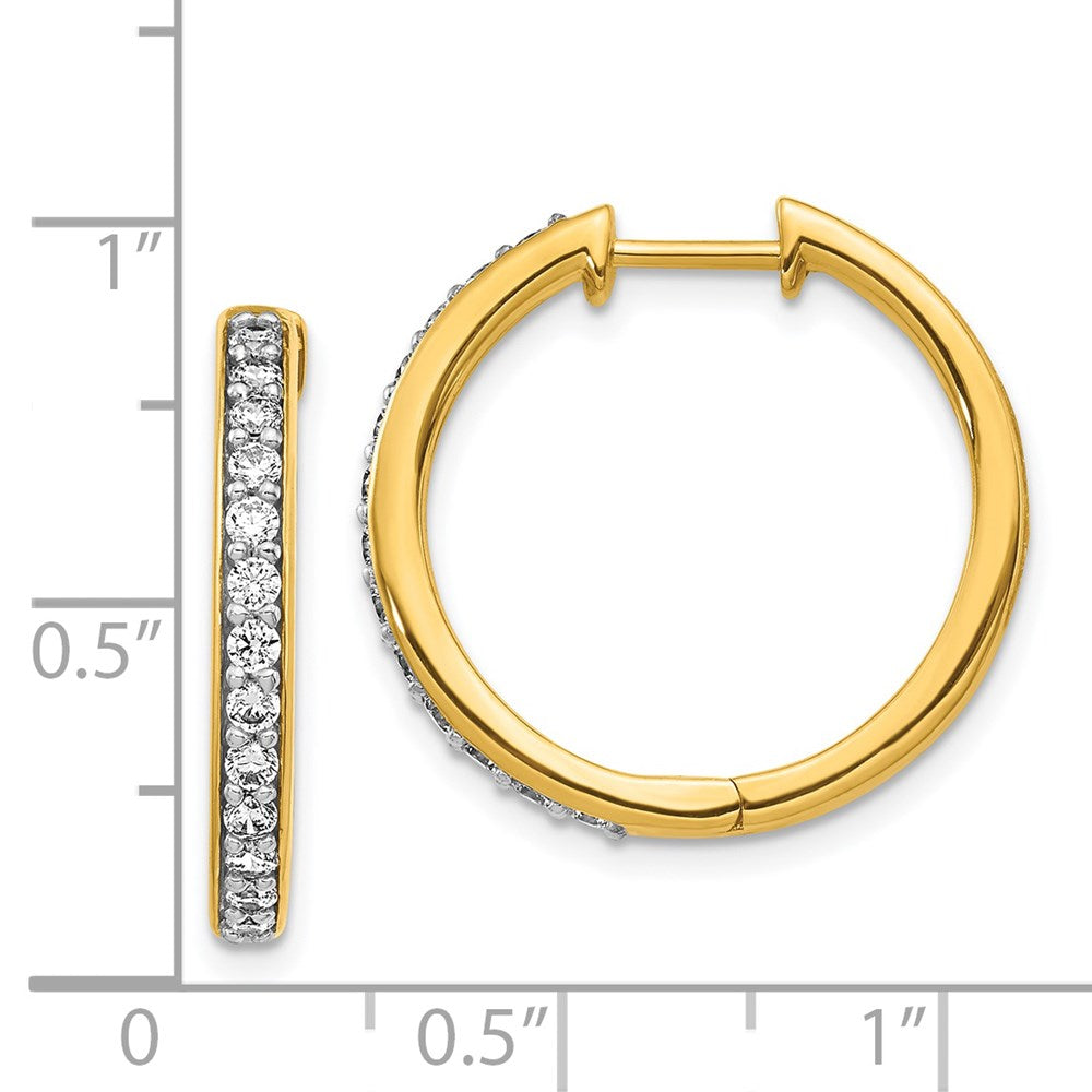Solid 14k Yellow Gold Simulated CZ Hinged Hoop Earrings