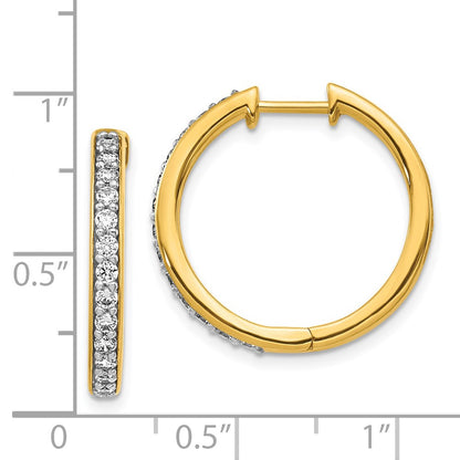 Solid 14k Yellow Gold Simulated CZ Hinged Hoop Earrings