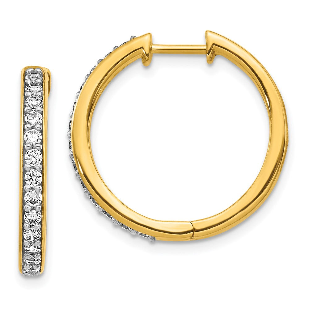 Solid 14k Yellow Gold Simulated CZ Hinged Hoop Earrings