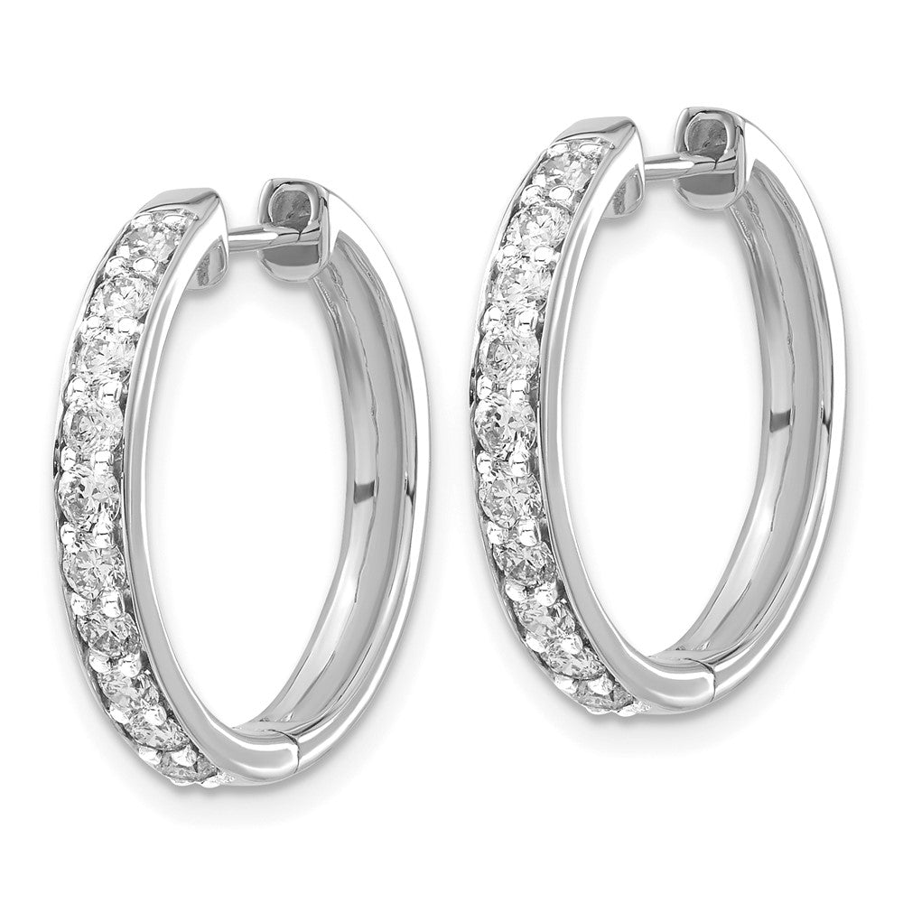 Solid 14k White Gold Simulated CZ Hinged Hoop Earrings